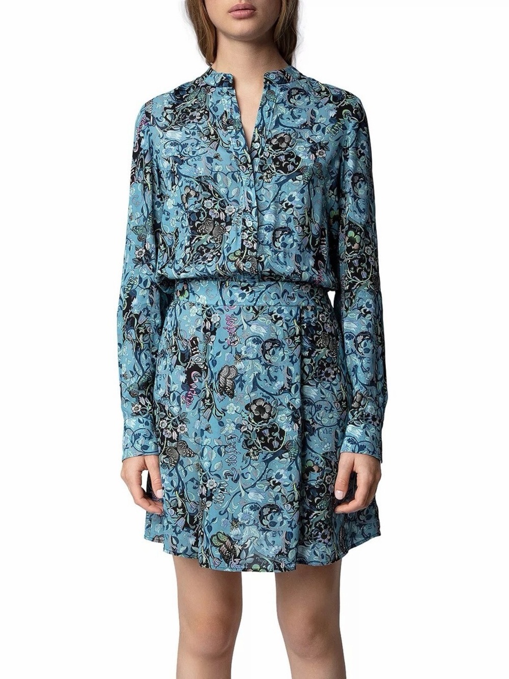 Zadig & Voltaire Blue Floral Long-Sleeve Dress